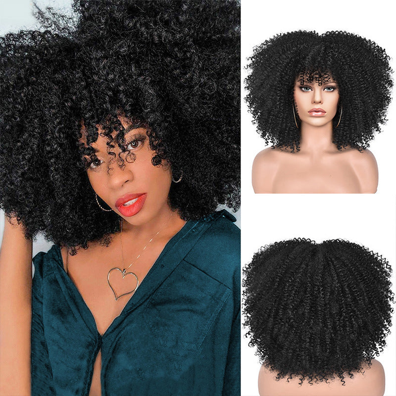 New Short Curly African American Wigs with Rose Net