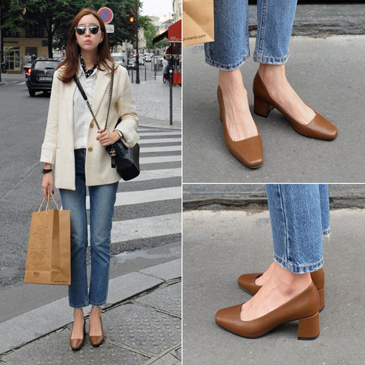 Vintage Chunky Heels Mary Jane Shoes for Women