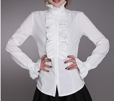 Victorian Ruffle Long Sleeve Pleated Women's Shirt