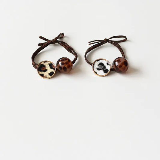 Retro Leopard Print Hair Tie with Beads for Women