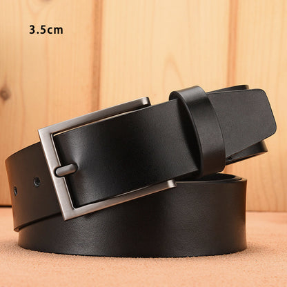 High Quality Black Cowhide Leather Belt with Antique Buckle