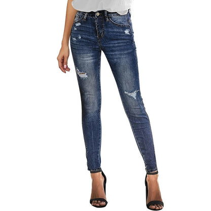 Women's Casual Ripped Elastic Slim-Fit Jeans