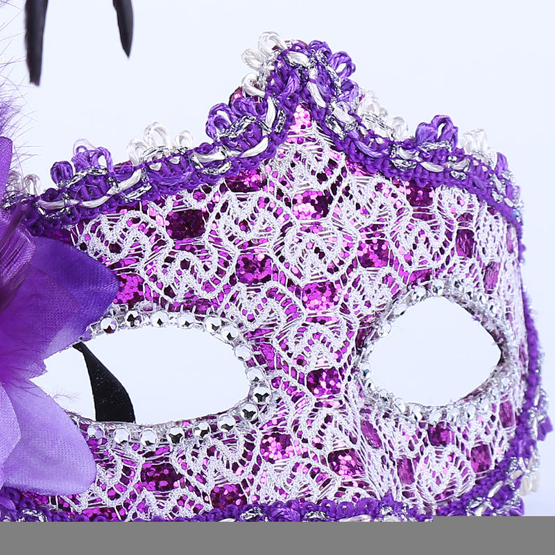 Half Face Feather Flower Mask for Parties and Events