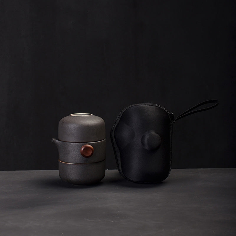 Service à thé de voyage en céramique noire avec théière et tasses