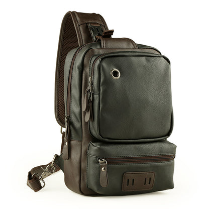 Sac à dos et sac de poitrine décontractés en cuir pour hommes coréens