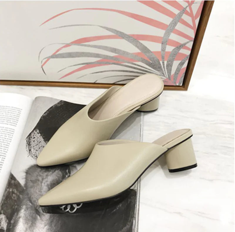 Women's Leather Half Slippers Mules