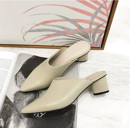 Women's Leather Half Slippers Mules