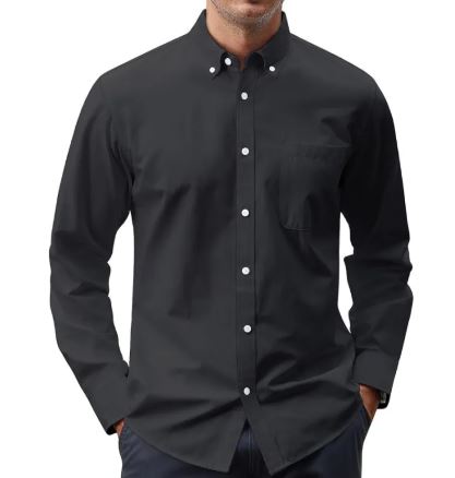 Chemise Oxford unie à manches longues et boutonnée pour homme