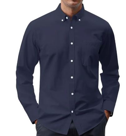 Chemise Oxford unie à manches longues et boutonnée pour homme