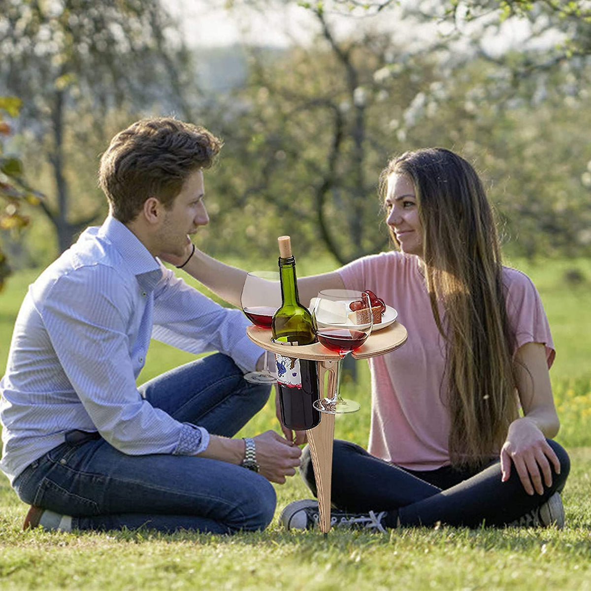 Table à vin ronde pliable en bois pour l'extérieur