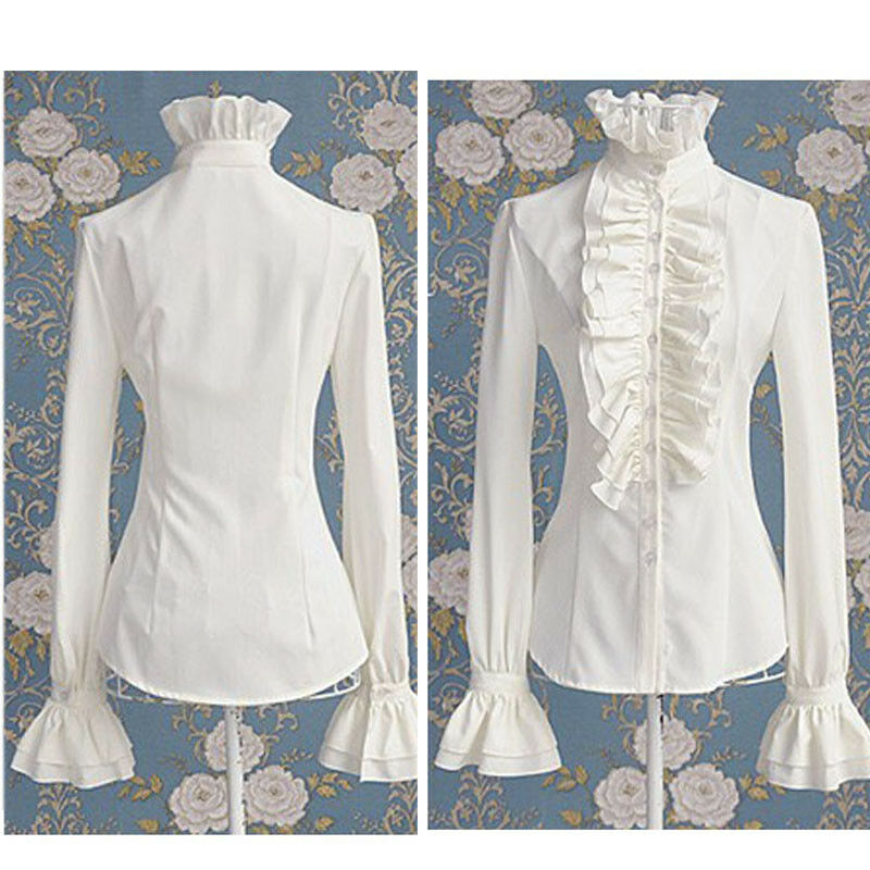 Victorian Ruffle Long Sleeve Pleated Women's Shirt