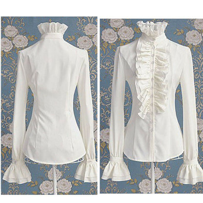 Victorian Ruffle Long Sleeve Pleated Women's Shirt
