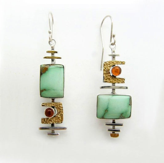 Vintage Turquoise Color-Block Earrings for Cross-Border