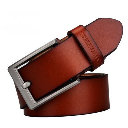 Genuine Leather Men's Belt with Pin Buckle