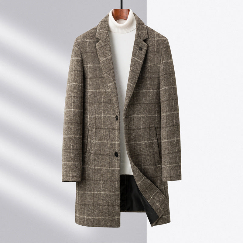 Manteau de laine mi-long de couleur unie pour homme, style chic décontracté