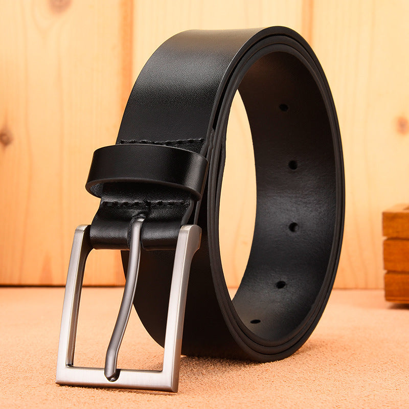 High Quality Black Cowhide Leather Belt with Antique Buckle