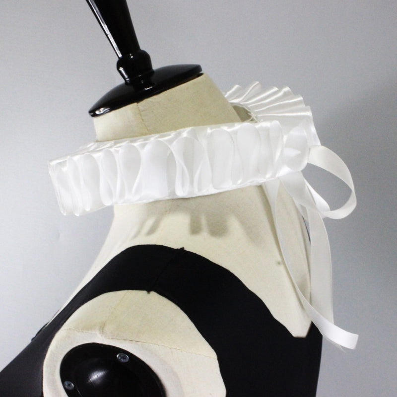 Victorian Ribbon Bow Ruffled White Satin Collar Choker