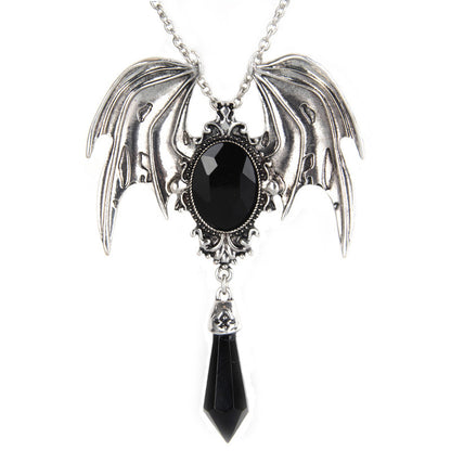 Gothic Necklace with Victorian Bat Wings and Gemstone