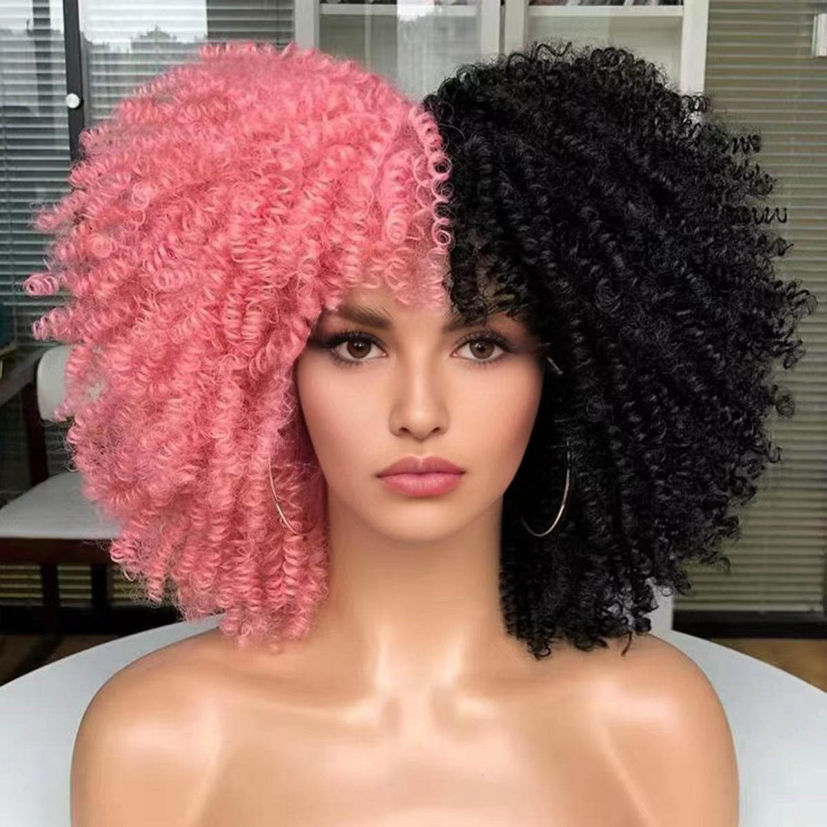 New Short Curly African American Wigs with Rose Net
