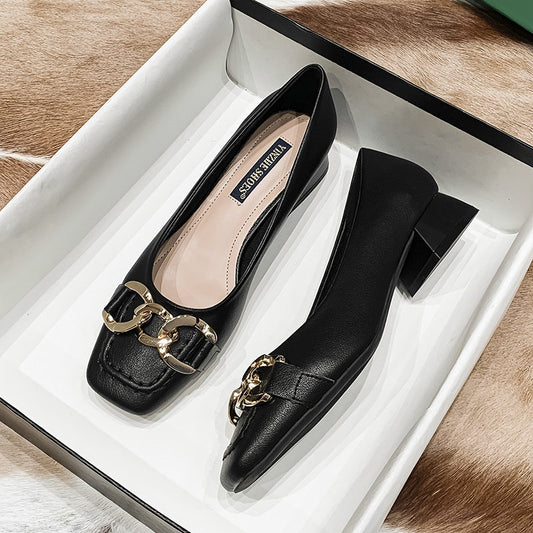 2023 Women's Chunky Heel Soft Leather Loafers