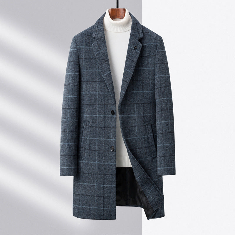 Manteau de laine mi-long de couleur unie pour homme, style chic décontracté