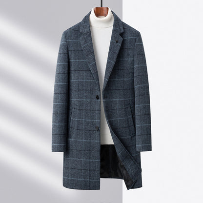 Manteau de laine mi-long de couleur unie pour homme, style chic décontracté