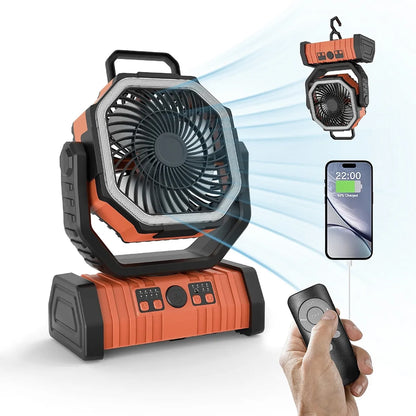 Ventilateur de camping extérieur avec batterie externe et lumière LED