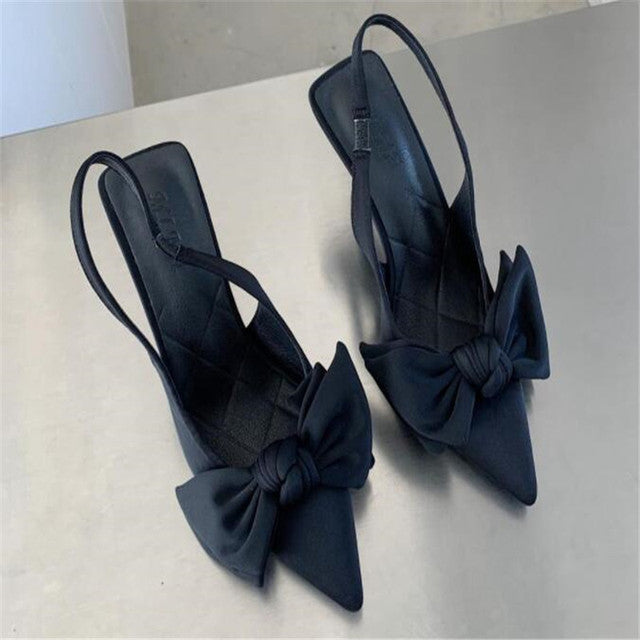 Chaussures à bride pointues rose diamant avec nœud pour femmes