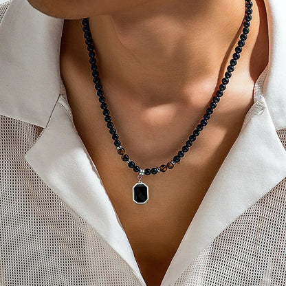 Collier pendentif onyx noir pour homme