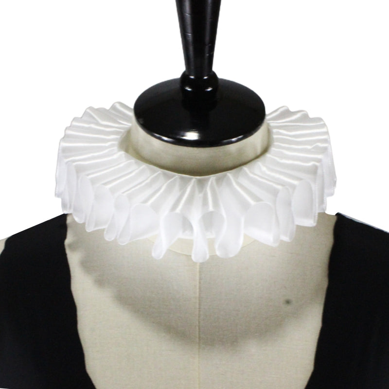 Victorian Ribbon Bow Ruffled White Satin Collar Choker