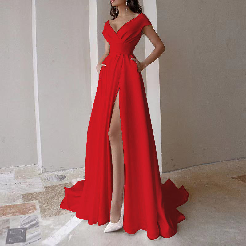 Cross-Border Ruffled Midi Dress in Red/Black/White