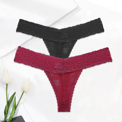 Ladies Solid Color Lace Thong Panties