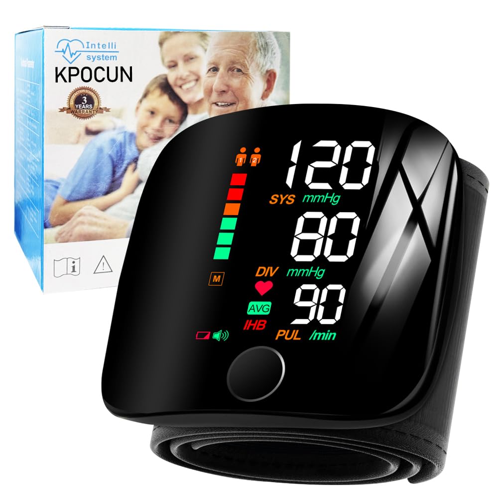 Blood Pressure Monitor Automatic Wrist Machine Large Backlit Display Adjustable Cuff Blood Pressure Detector Voice Broadcast with Carrying Case