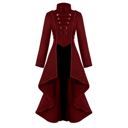 Renaissance Steampunk Tailcoat Halloween Costumes for Women Victorian Medieval Pirate Vampire Gothic Jacket Dress Viking Coats (XL Red)