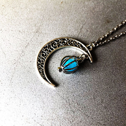 Halloween Hollow Moon Necklace with Heart Birdcage Pendant