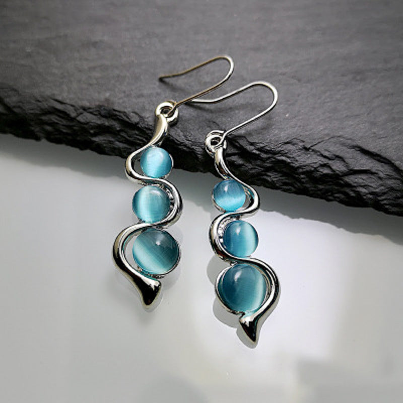 Blue Bohemian Curved Wave Earrings - Direct from Factory