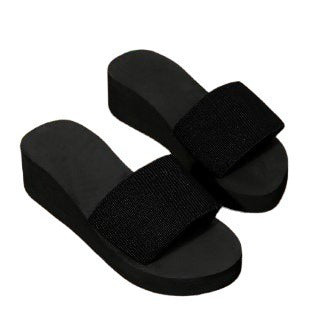 Pantoufles compensées tricotées pour femme - Sandales de plage d'été