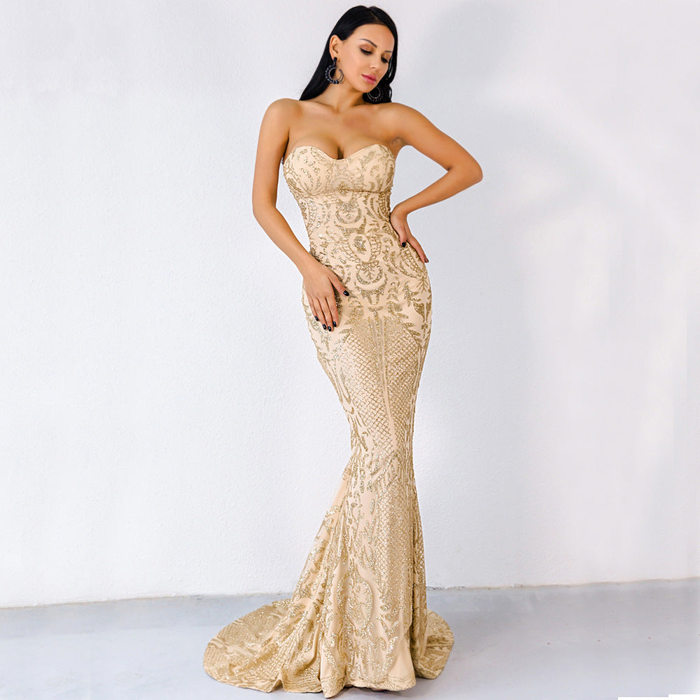 Elegant Off-Shoulder Sequin Geometric Party Dress