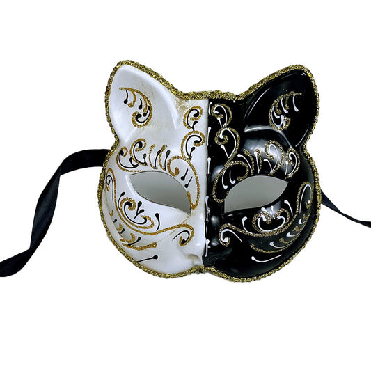 Yin-Yang Cat Half-Face Mask for Halloween Masquerade
