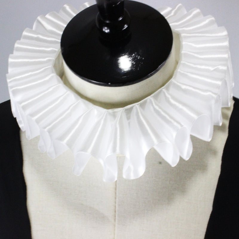 Victorian Ribbon Bow Ruffled White Satin Collar Choker