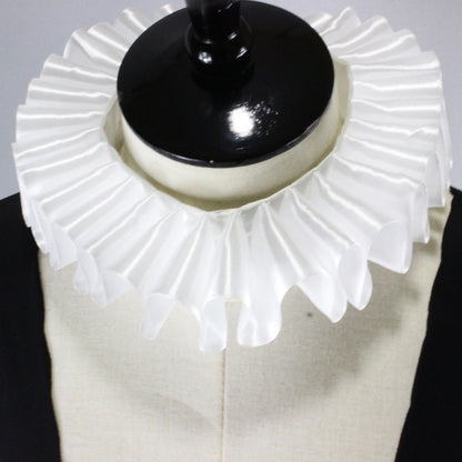 Victorian Ribbon Bow Ruffled White Satin Collar Choker