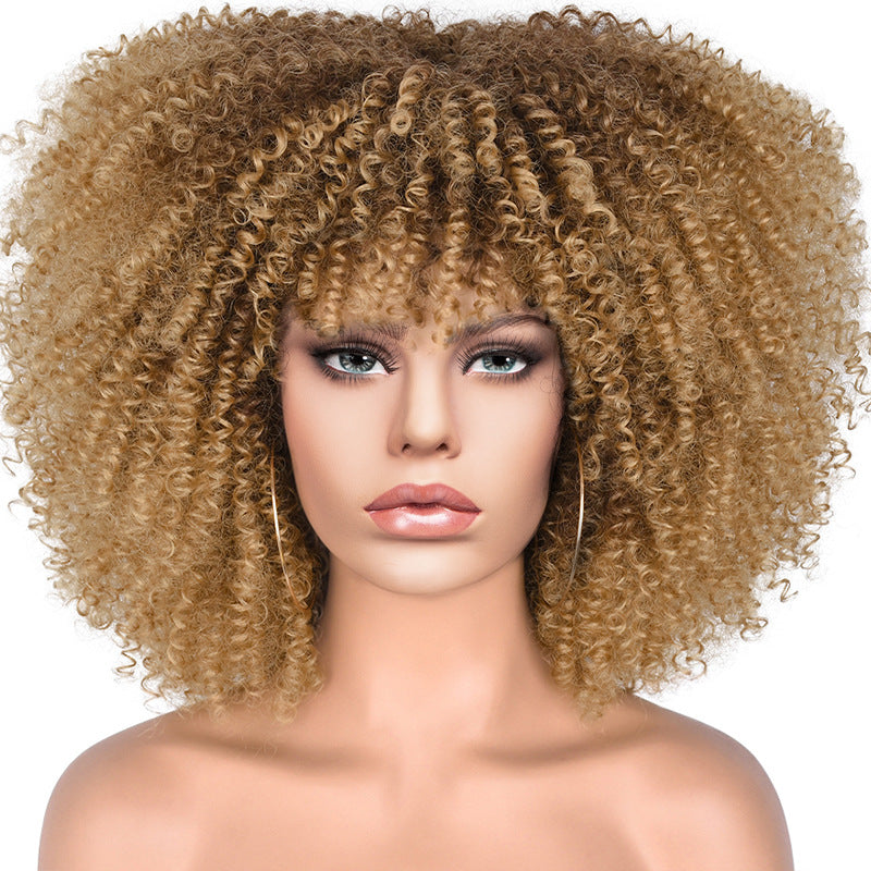 New Short Curly African American Wigs with Rose Net