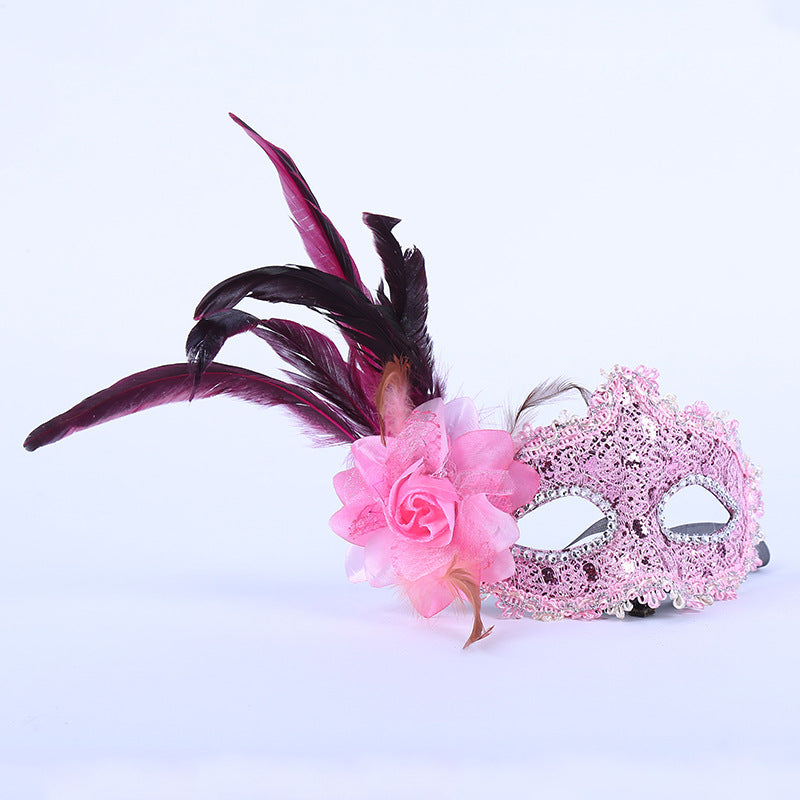 Half Face Feather Flower Mask for Parties and Events