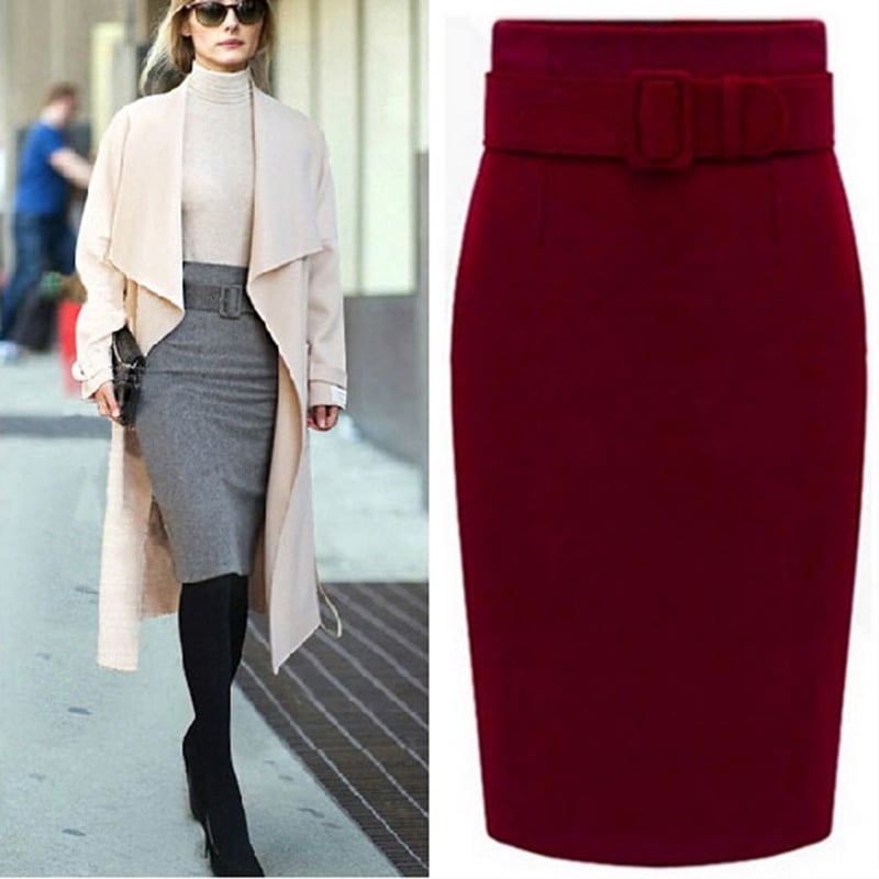 Thick Solid Color Mid-Length Woolen Skirt