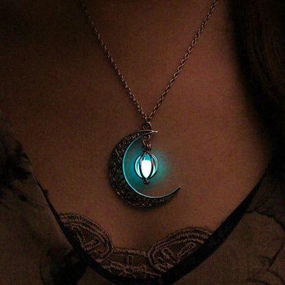 Halloween Hollow Moon Necklace with Heart Birdcage Pendant