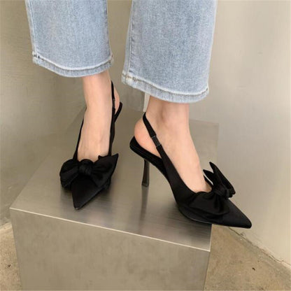 Chaussures à bride pointues rose diamant avec nœud pour femmes