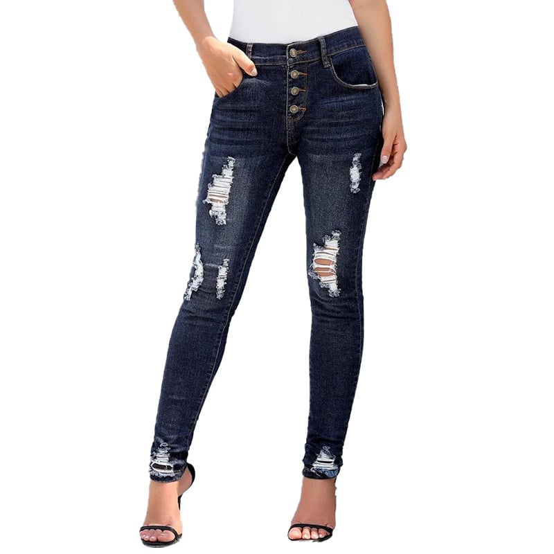 Women's Casual Ripped Elastic Slim-Fit Jeans
