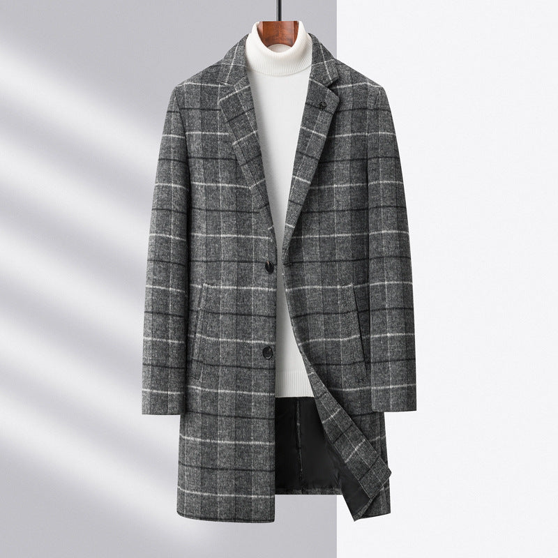Manteau de laine mi-long de couleur unie pour homme, style chic décontracté