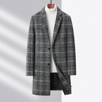 Manteau de laine mi-long de couleur unie pour homme, style chic décontracté