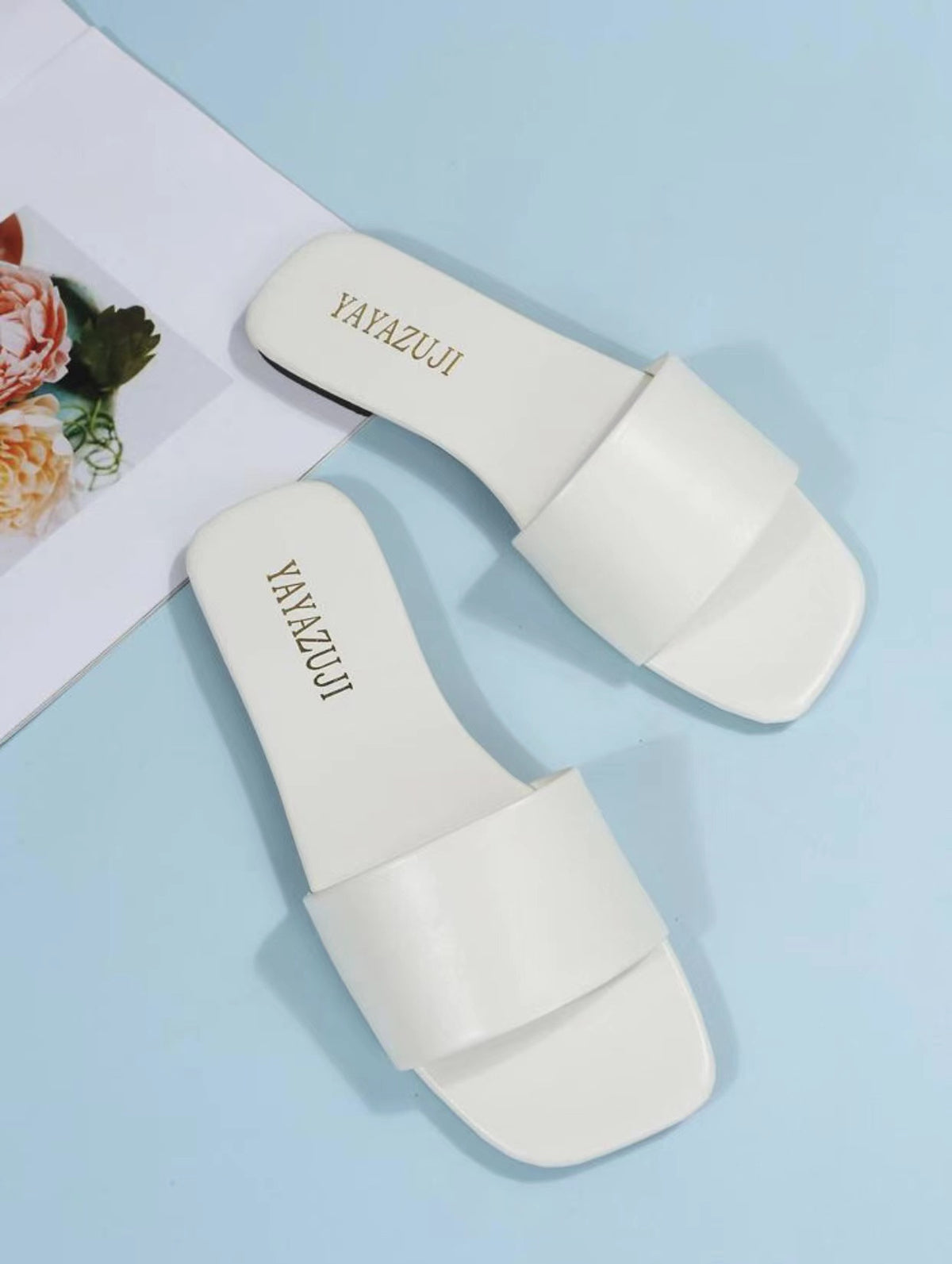 여성용 편안한 플랫 스퀘어 헤드 비치 샌들